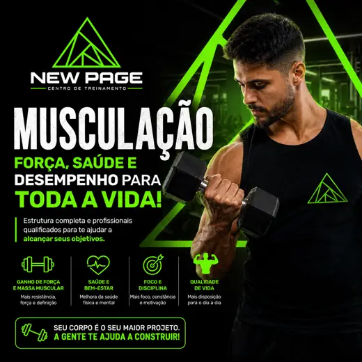 Musculação na Academia New Page, Sol Nascente
